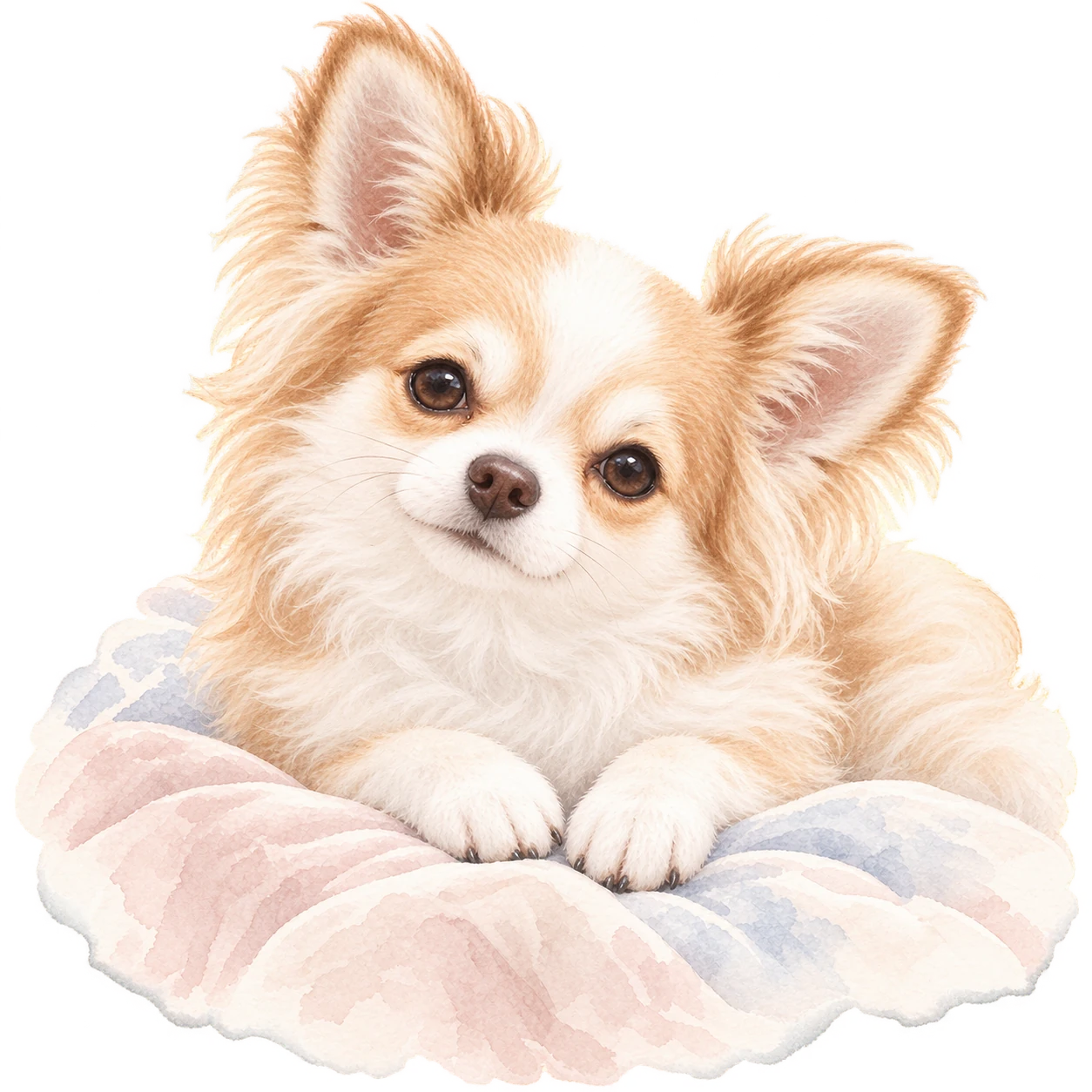 A tiny dog with large ears tilts its head affectionately.