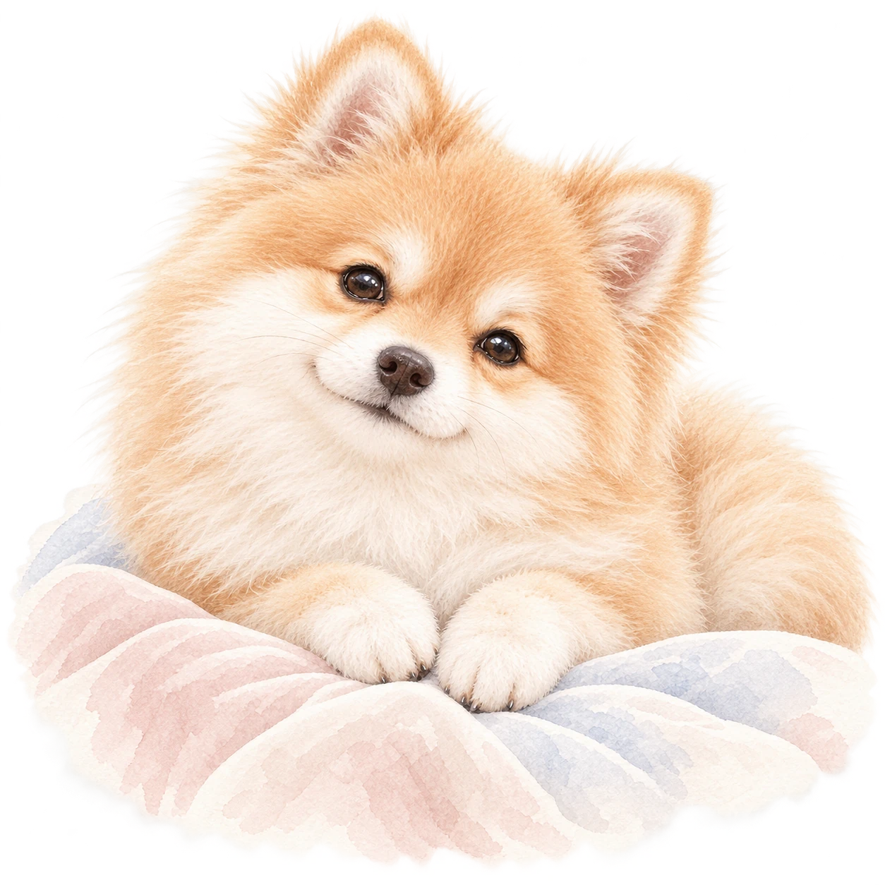 A tiny dog with an airy, soft coat looks happily toward you.